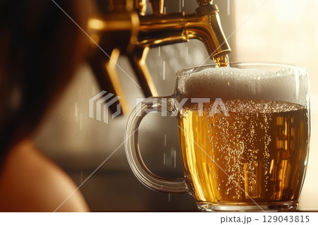 A Refreshing Draft Beer is Being Poured into a Glass for Enjoyment and Celebration A Refreshing Draft Beer is Being Poured into a Glass for Enjoyment and Celebration 129043815