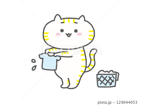 洗濯をする猫 129044053