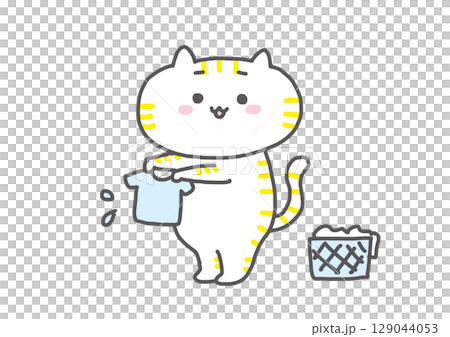 洗濯をする猫 129044053