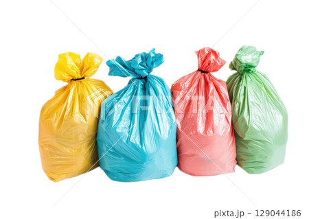 Vibrant and Colorful Trash Bags Designed Specifically for Efficient Household Waste Management 129044186