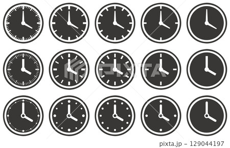 様々な形の時計アイコンのベクターイラストセット 129044197