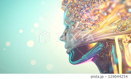 Futuristic digital art of woman and light with colorful abstract design 129044254