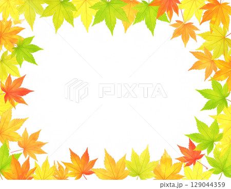 紅葉の水彩風イラストフレーム(落ち葉) 129044359