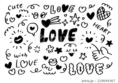 手書きのシンプルなモノクロのモノクロ文字セット 129044367