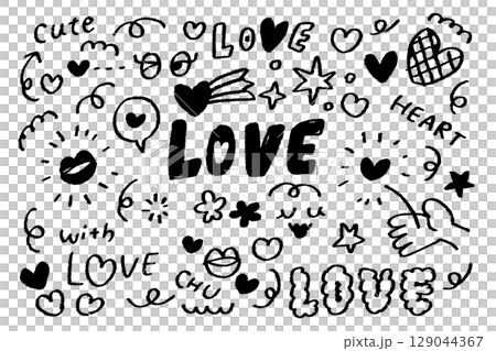 手書きのシンプルなモノクロのモノクロ文字セット 129044367