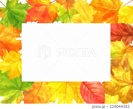 紅葉の水彩風イラストフレーム(落ち葉) 129044381