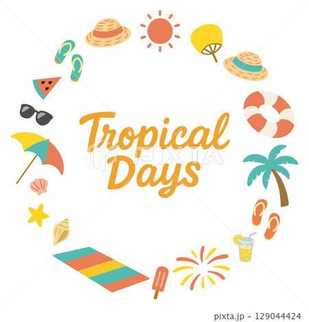 英語フレーズ入り夏のサークルフレーム（Tropical Days） 129044424