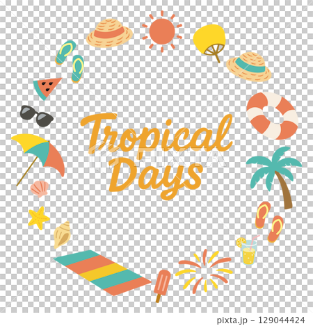 英語フレーズ入り夏のサークルフレーム（Tropical Days） 129044424