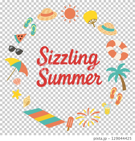 英語フレーズ入り夏のサークルフレーム（Sizzling Summer） 129044425