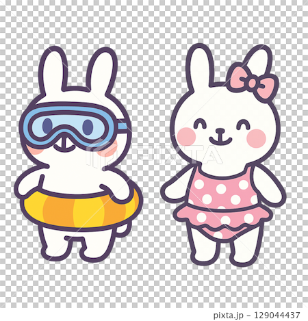 兔子角色享受夏天,泳衣裡的可愛動物插圖 兔子角色享受夏天,泳衣裡的可愛動物插圖 129044437