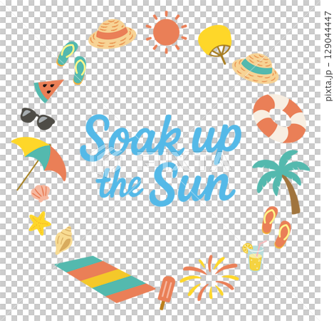 Summer circle frame with English phrase (Soak Up the Sun) Summer circle frame with English phrase (Soak Up the Sun) 129044447