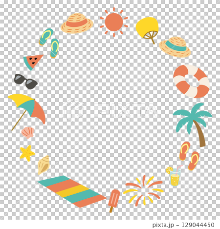 Circle frame surrounded by summer items 129044450