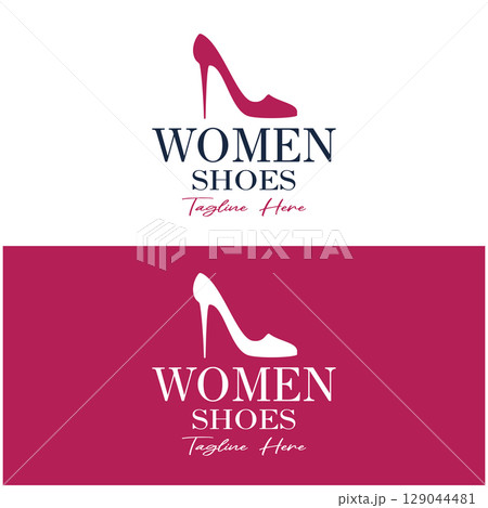 Logo for women's high heel shoes that is elegant and luxurious and feminine. Logo for business, women's shoe shop, fashion, shoe company, beauty. 129044481