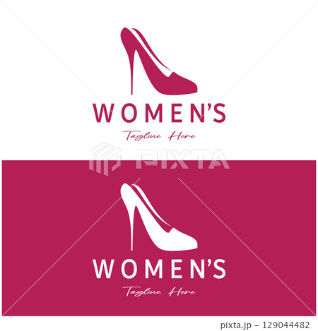 Logo for women's high heel shoes that is elegant and luxurious and feminine. Logo for business, women's shoe shop, fashion, shoe company, beauty. 129044482