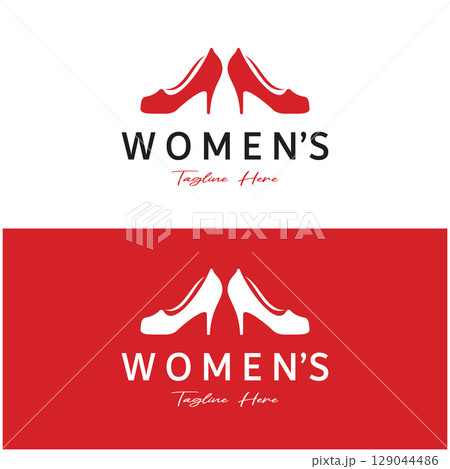 Logo for women's high heel shoes that is elegant and luxurious and feminine. Logo for business, women's shoe shop, fashion, shoe company, beauty. 129044486