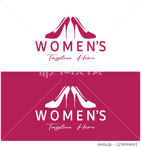 Logo for women's high heel shoes that is elegant and luxurious and feminine. Logo for business, women's shoe shop, fashion, shoe company, beauty. 129044491