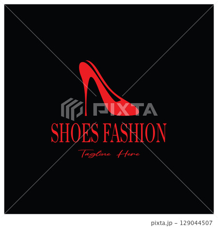 Logo for women's high heel shoes that is elegant and luxurious and feminine. Logo for business, women's shoe shop, fashion, shoe company, beauty. 129044507