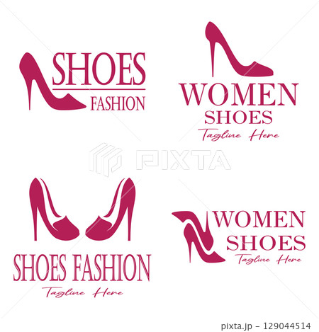 Logo for women's high heel shoes that is elegant and luxurious and feminine. Logo for business, women's shoe shop, fashion, shoe company, beauty. 129044514