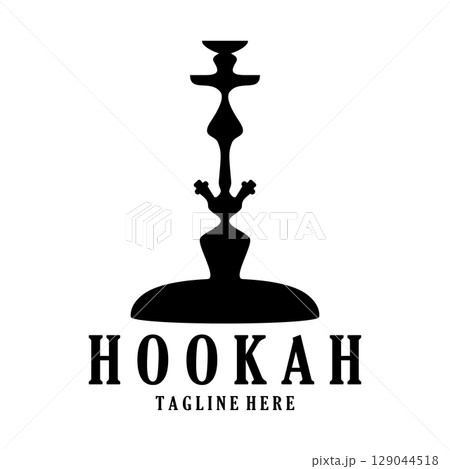 Vintage hookah, shisha or water pipe logo silhouette for club, bar,cafe,vape and shop. 129044518