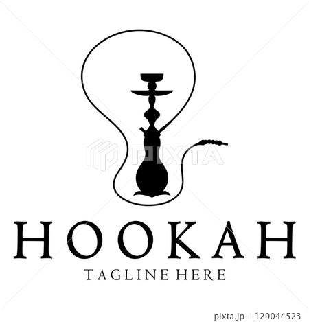 Vintage hookah, shisha or water pipe logo silhouette for club, bar,cafe,vape and shop. Vintage hookah, shisha or water pipe logo silhouette for club, bar,cafe,vape and shop. 129044523