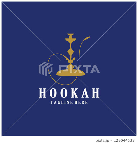 Vintage hookah, shisha or water pipe logo silhouette for club, bar,cafe,vape and shop. 129044535