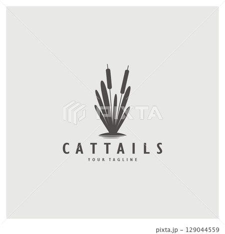 cattails or river reed grass plant logo design, aquatic plants, swamp, wild grass vector 129044559