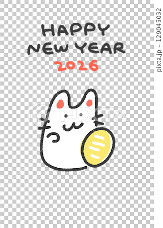 Hand-drawn, cute, and relaxed New Year's card template for 2026 129045032