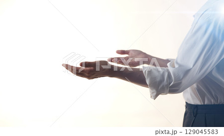 Business concept. A confident gesture by a female leader with leadership and innovative attitude. Business concept. A confident gesture by a female leader with leadership and innovative attitude. 129045583