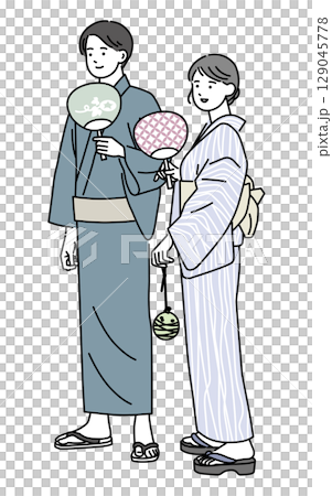 穿著浴衣的笑容男女 129045778