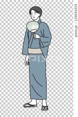 身著浴衣享受夏日的男士 129045859