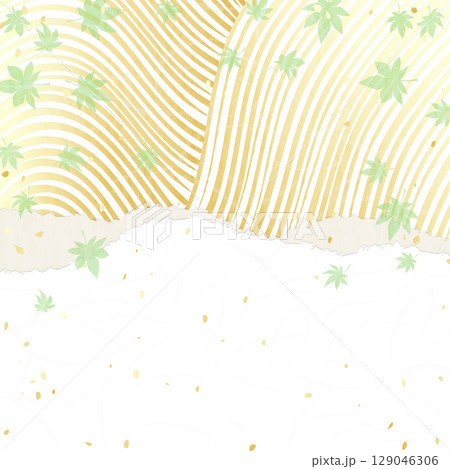 金色の波紋に青紅葉　和紙風の背景イラスト 129046306