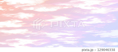 一面の雲が美しいピンクと紫のグラデーションの朝焼け空のベクターイラスト 横長バナー、ヘッダーデザイン 一面の雲が美しいピンクと紫のグラデーションの朝焼け空のベクターイラスト 横長バナー、ヘッダーデザイン 129046338