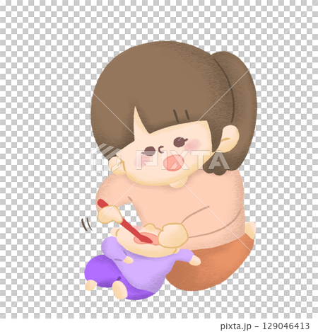 成人為小孩拋光牙齒的插圖 129046413