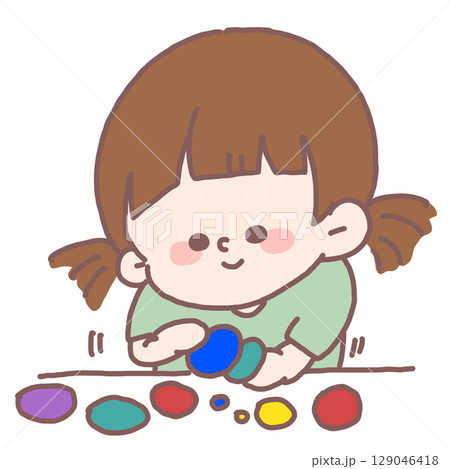 色々な色の粘土をこねて遊んでいる子どものイラスト 129046418