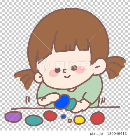 兒童玩各種彩色黏土的插圖 129046418