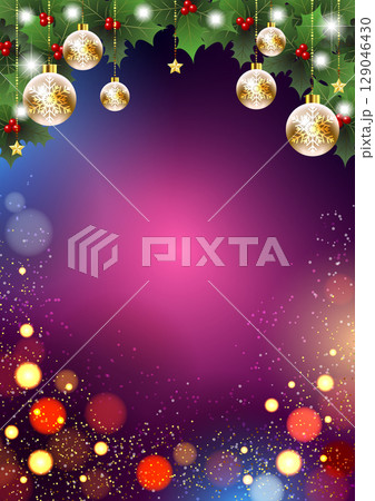 クリスマス背景、縦、ピンク、柊、イルミネーション、かわいい、イラスト 129046430
