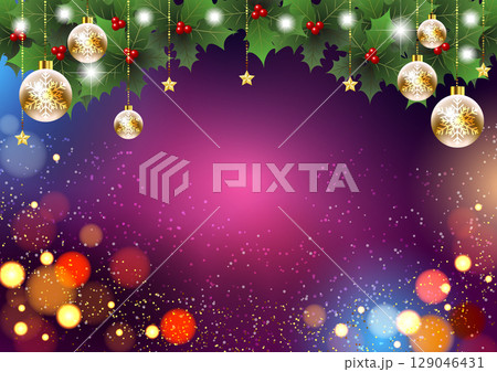 クリスマス背景、横、ピンク、柊、イルミネーション、かわいい、イラスト 129046431