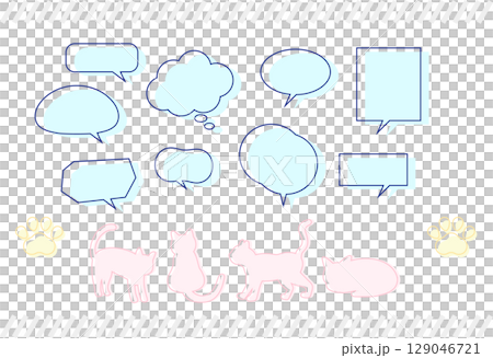 Pop speech bubble and cat silhouette illustration material set Pop speech bubble and cat silhouette illustration material set 129046721