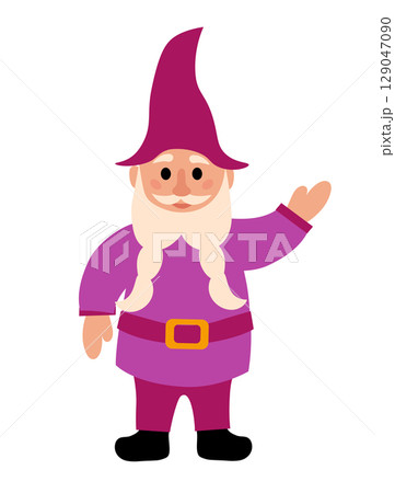 Purple Garden Gnome. Vector flat illustration. Purple Garden Gnome. Vector flat illustration. 129047090