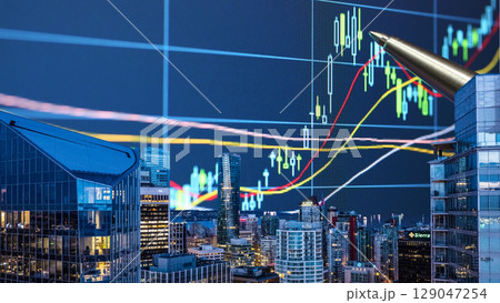 businessman hand writing on paper with graph chart and pen on city background with city buildings, skyscrapers and skyscrapers businessman hand writing on paper with graph chart and pen on city background with city buildings, skyscrapers and skyscrapers 129047254