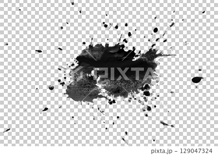 Black splash watercolor brush isolated on transparent background 129047324
