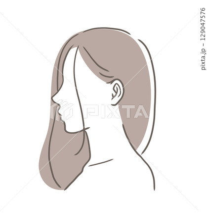 女性の横顔のバストアップイラスト素材 129047576