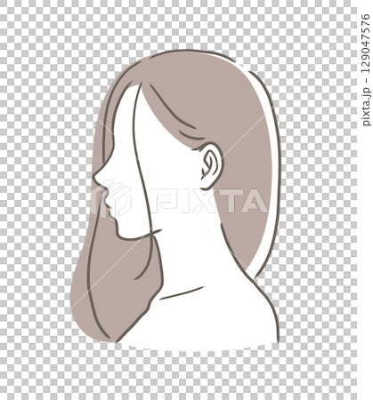 一位女性側面的半身像插圖 129047576