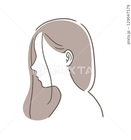 ストレートネックの女性の横顔イラスト素材 129047579