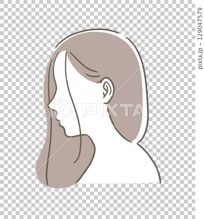 ストレートネックの女性の横顔イラスト素材 129047579