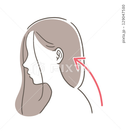 ストレートネックの女性の横顔イラスト素材 129047580