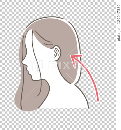 ストレートネックの女性の横顔イラスト素材 129047580