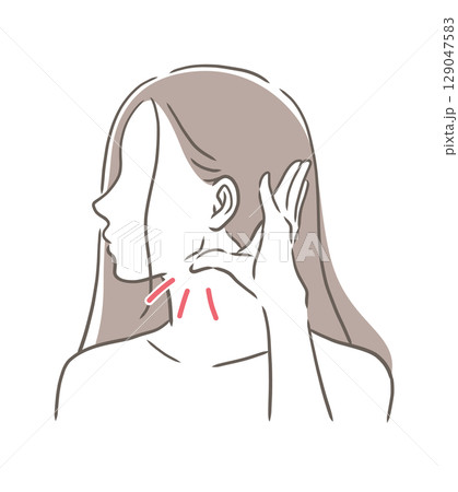 天容のツボを押す女性の横顔のイラスト素材 129047583