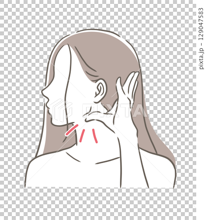天容のツボを押す女性の横顔のイラスト素材 129047583