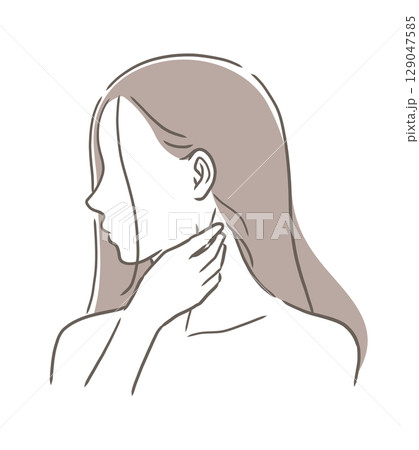 胸鎖乳突筋をほぐす女性のイラスト素材 129047585
